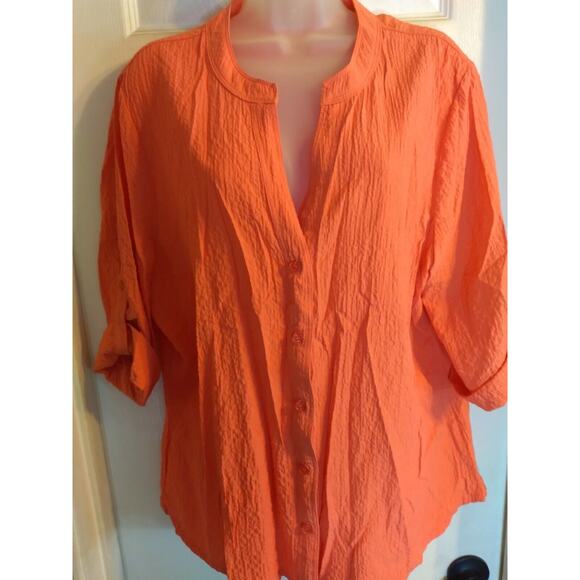 Rebecca Malone Tops - Rebecca Malone Top Button Up Coral Gauzy Flowy Sz XL Bust 42" Length 26